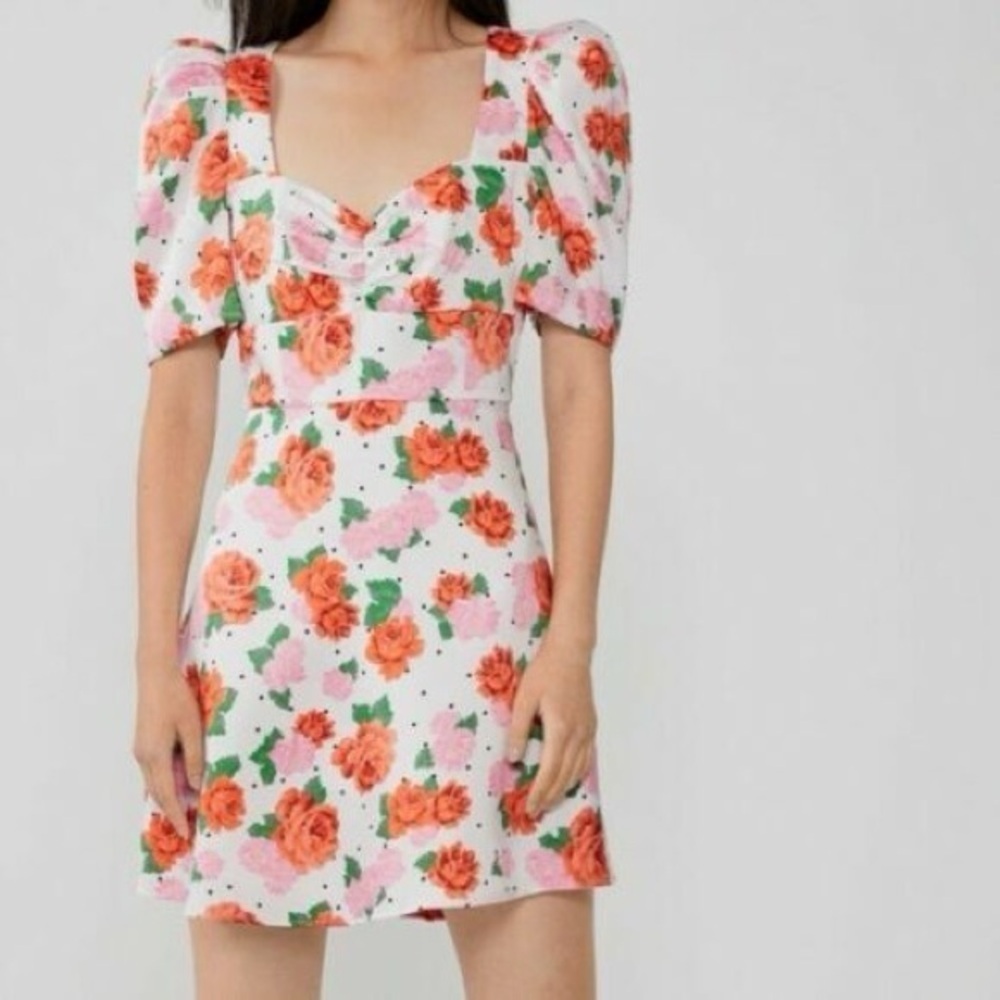 ZARA Romantic Floral Puff Sleeve Mini Dress NWT Cottagecore Large Retro